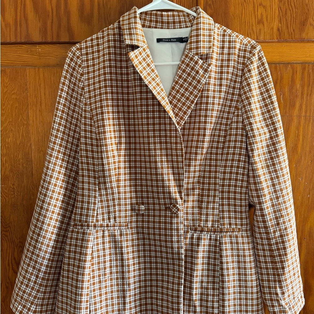 Doe & Rae Brown and White Blazer Classic Checkered Design